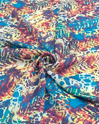 Tecido Crepe de Seda Tie Dye Abstrato Colorido