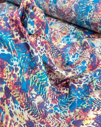 Tecido Crepe de Seda Tie Dye Abstrato Colorido