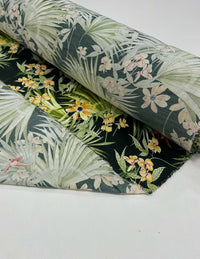 Tecido Viscose Acetinada Macro Folhagens Verde e Preto