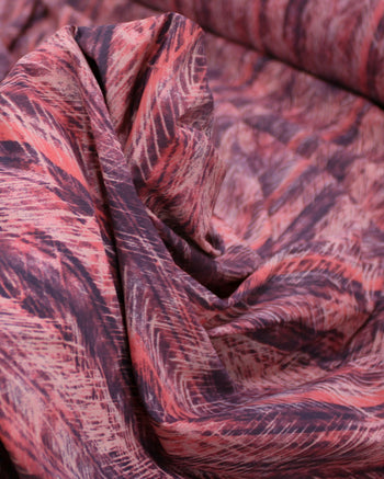 Tecido Tactel Fino Listras e Riscos Abstratos Salmão e Roxo