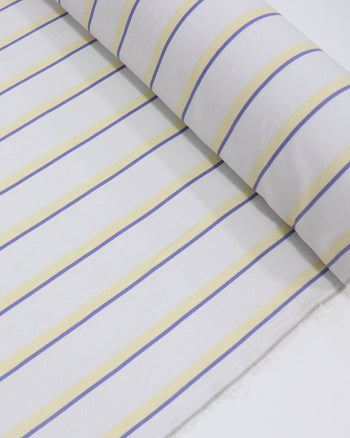 Tecido Linho Misto Listra Dupla Azul, Amarelo Requinte e Cinza Ártico
