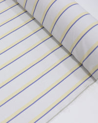 Tecido Linho Misto Listra Dupla Azul, Amarelo Requinte e Cinza Ártico