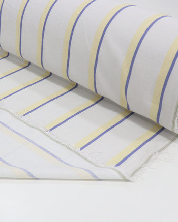 Tecido Linho Misto Listra Dupla Azul, Amarelo Requinte e Cinza Ártico