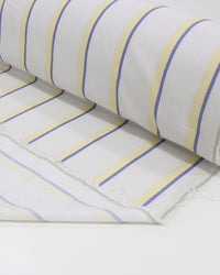 Tecido Linho Misto Listra Dupla Azul, Amarelo Requinte e Cinza Ártico