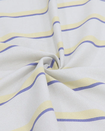 Tecido Linho Misto Listra Dupla Azul, Amarelo Requinte e Cinza Ártico