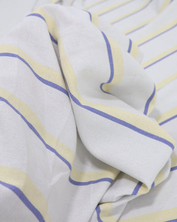 Tecido Linho Misto Listra Dupla Azul, Amarelo Requinte e Cinza Ártico