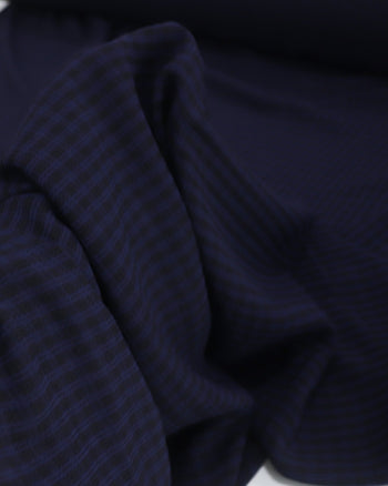 Tecido Crepe de Alfaiataria Quadriculado Azul Marinho Noite e Preto