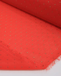 Tecido Crepe Chiffon Micro Poá Metalizado Dourado e Vermelho