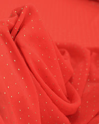 Tecido Crepe Chiffon Micro Poá Metalizado Dourado e Vermelho