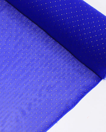 Tecido Crepe Chiffon Micro Poá Metalizado Dourado e Azul Royal