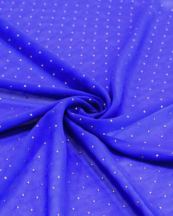 Tecido Crepe Chiffon Micro Poá Metalizado Dourado e Azul Royal