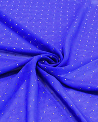 Tecido Crepe Chiffon Micro Poá Metalizado Dourado e Azul Royal