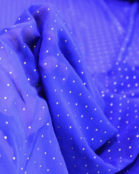 Tecido Crepe Chiffon Micro Poá Metalizado Dourado e Azul Royal