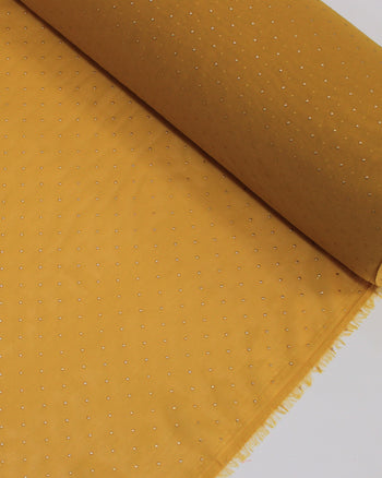 Tecido Crepe Chiffon Micro Poá Metalizado Dourado e Amarelo Mostarda