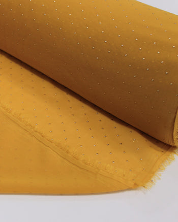 Tecido Crepe Chiffon Micro Poá Metalizado Dourado e Amarelo Mostarda