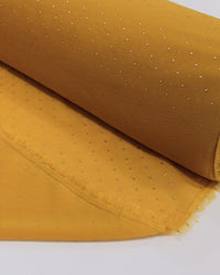 Tecido Crepe Chiffon Micro Poá Metalizado Dourado e Amarelo Mostarda