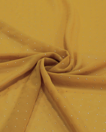 Tecido Crepe Chiffon Micro Poá Metalizado Dourado e Amarelo Mostarda