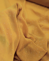 Tecido Crepe Chiffon Micro Poá Metalizado Dourado e Amarelo Mostarda