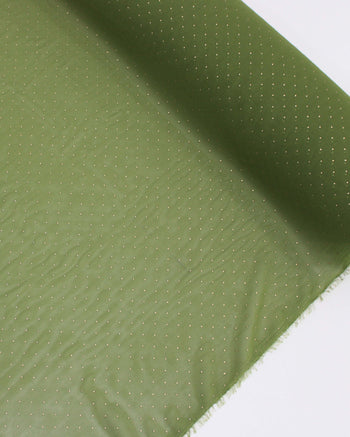 Tecido Crepe Chiffon Micro Poá Metalizado Dourado e Verde Oliva