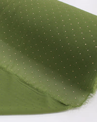 Tecido Crepe Chiffon Micro Poá Metalizado Dourado e Verde Oliva