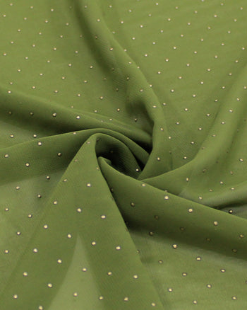 Tecido Crepe Chiffon Micro Poá Metalizado Dourado e Verde Oliva