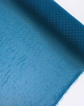 Tecido Crepe Chiffon Micro Poá Metalizado Dourado e Verde Azulado