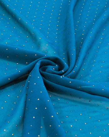 Tecido Crepe Chiffon Micro Poá Metalizado Dourado e Verde Azulado