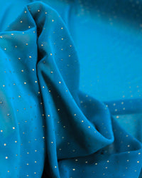 Tecido Crepe Chiffon Micro Poá Metalizado Dourado e Verde Azulado