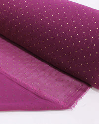 Tecido Crepe Chiffon Micro Poá Metalizado Dourado e Roxo