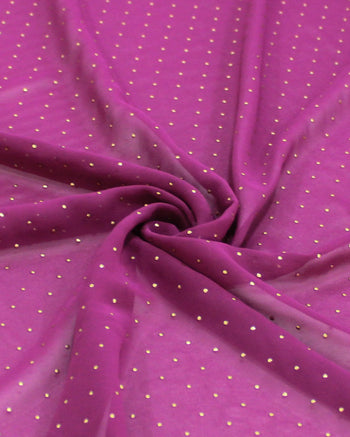 Tecido Crepe Chiffon Micro Poá Metalizado Dourado e Roxo