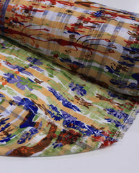 Tecido Crepe Chiffon Brocado Quadriculado e Pinturas Abstratas Colorido
