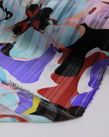 Tecido Crepe Chiffon Brocado Formas Abstratas Coloridas