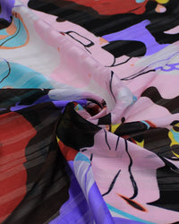 Tecido Crepe Chiffon Brocado Formas Abstratas Coloridas