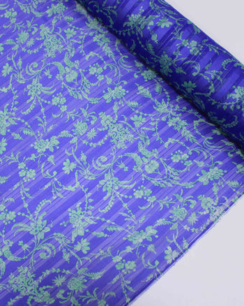 Tecido Crepe Chiffon Brocado Ramos Verde Tiffany e Azul