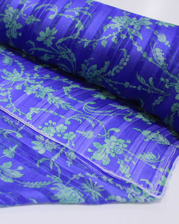 Tecido Crepe Chiffon Brocado Ramos Verde Tiffany e Azul