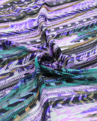 Tecido Crepe Chiffon Brocado Listras Abstratas Verde e Roxo
