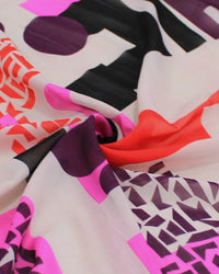 Tecido Crepe Chiffon Formas Geométricas Roxo, Rosa, Vermelho e Branco