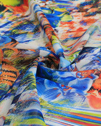 Tecido Crepe Chiffon Italiano Estampa Floral Abstrata Colorido