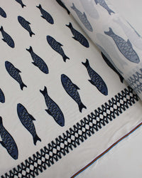 Tecido Viscose Premium Barrado Duplo Sardine Tons de Azul e Branco