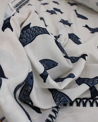 Tecido Viscose Premium Barrado Duplo Sardine Tons de Azul e Branco