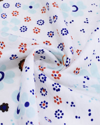 Tecido Viscose Mista com Poliamida Barrado Cashmere e Tapete Floral Tons Frios e Branco