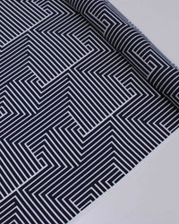 Tecido Micro Fibra Fina Italiano Listras Geométricas Preto e Branco