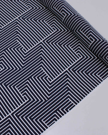 Tecido Micro Fibra Fina Italiano Listras Geométricas Preto e Branco