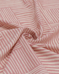 Tecido Viscose Texturizada Listras Geométricas Creme e Rosa Chá