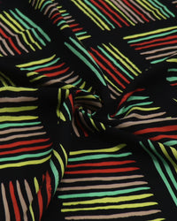 Tecido Viscose Riscos Geométricos Colorido e Preto