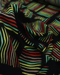 Tecido Viscose Riscos Geométricos Colorido e Preto