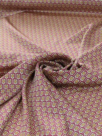 Tecido Crepe Silk Italiano Micro Geométrico Rosa e Bege