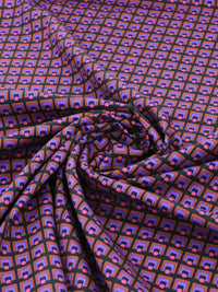 Tecido Tricoline Micro Simbolo Preto Rosa e Roxo