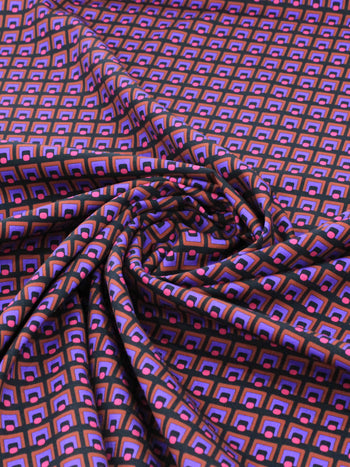 Tecido Tricoline Micro Simbolo Preto Rosa e Roxo