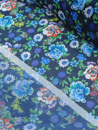 Tecido Crepe Chiffon Italiano Floral Azul